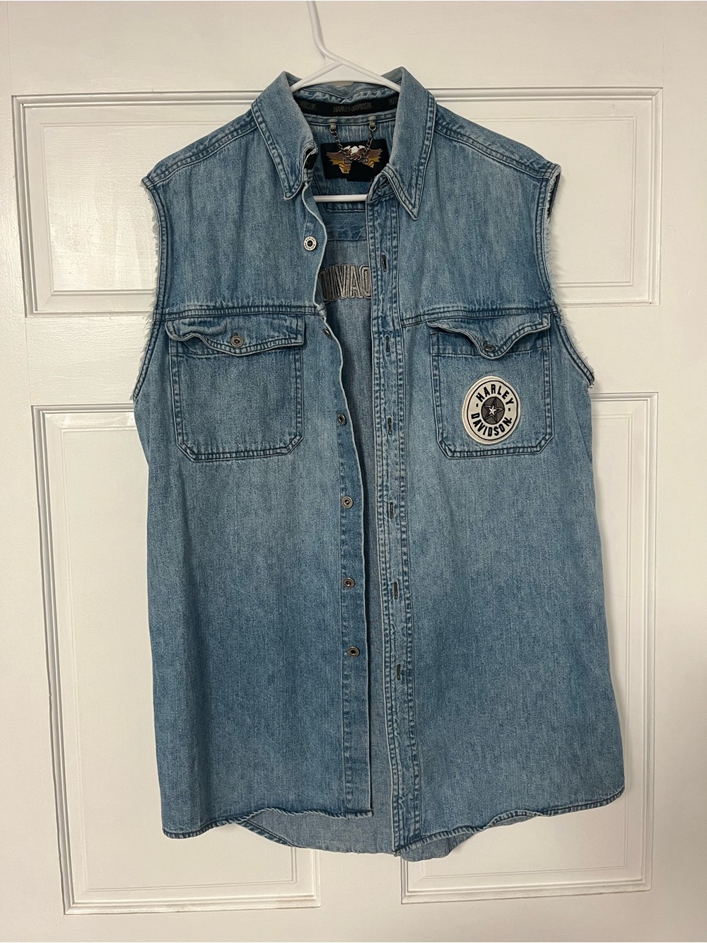 Harley-Davidson Light Blue Denim Sleeveless Button-Up Vest